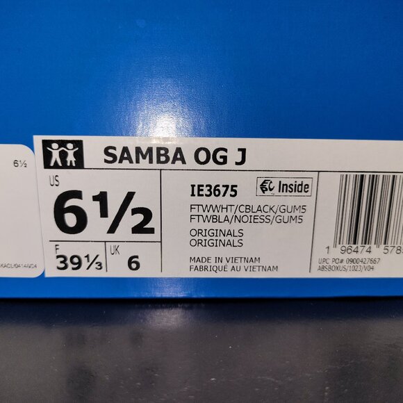 Adidas Samba OG Originals White/Black Big Kids 6.5/Women's 7.5/8 - Picture 2 of 16